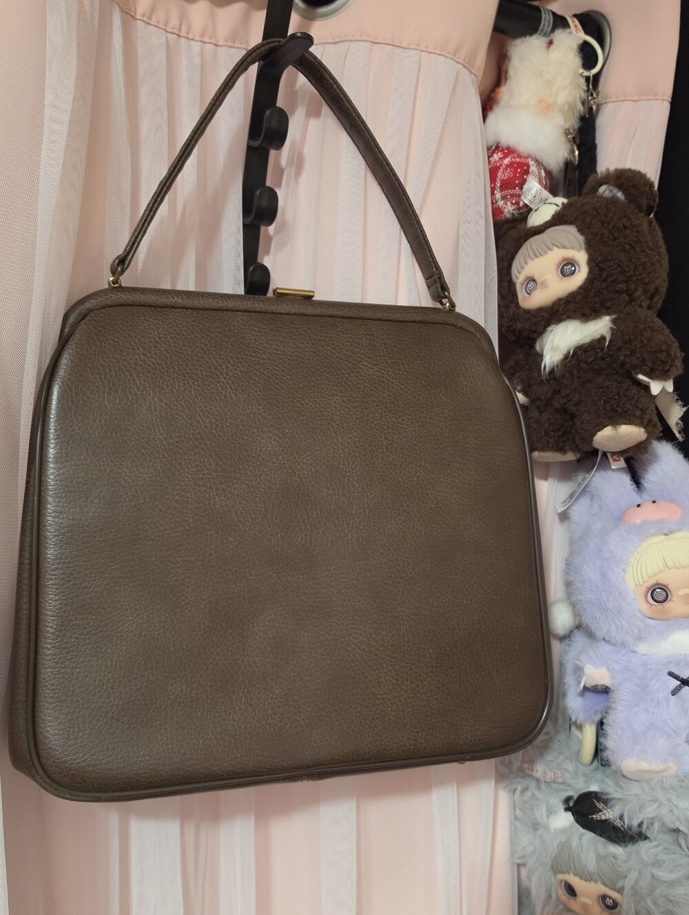 Vintage JR USA Brown Frame Top Handle Handbag 1960s 1970s Retro Structured Purse